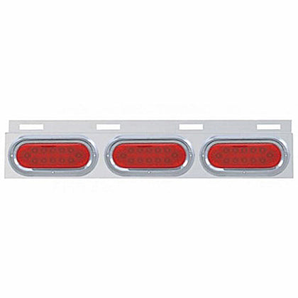 Stainless Top Mud Flap Plate With Three 12 LED Lights & Visor - Red LEDs (Red Lens)