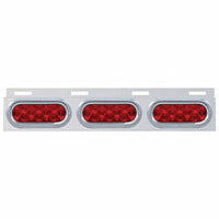 Stainless Top Mud Flap Plate With Three 10 LED Lights & Visor - Red LEDs (Red Lens)