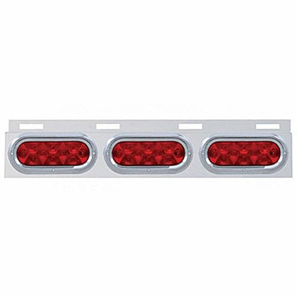 Stainless Top Mud Flap Plate With Three 10 LED Lights & Visor - Red LEDs (Red Lens)