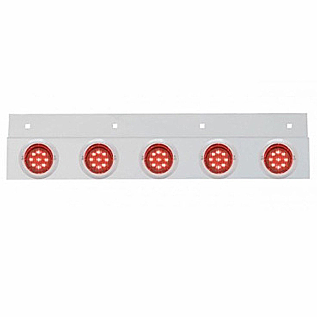 Stainless Top Mud Flap Plate w 5 X 9 LED 2" Lights & Visors - Red LEDs (Red or Clear Lens)