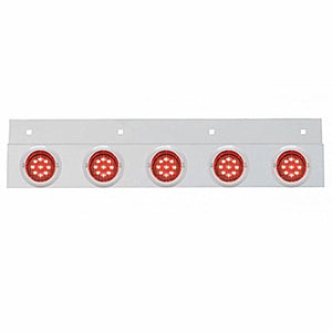 Stainless Top Mud Flap Plate w 5 X 9 LED 2" Lights & Visors - Red LEDs (Red or Clear Lens)