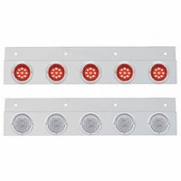 Stainless Top Mud Flap Plate w 5 X 9 LED 2" Lights & Visors - Red LEDs (Red or Clear Lens)