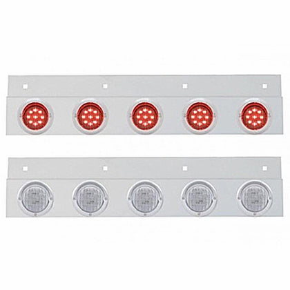 Stainless Top Mud Flap Plate w 5 X 9 LED 2" Lights & Visors - Red LEDs (Red or Clear Lens)