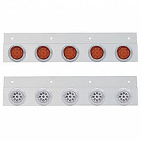 Stainless Top Mud Flap Plate w 5 X 9 LED 2" Reflector Lights & Visors - Red LEDs (Red or Clear Lens)