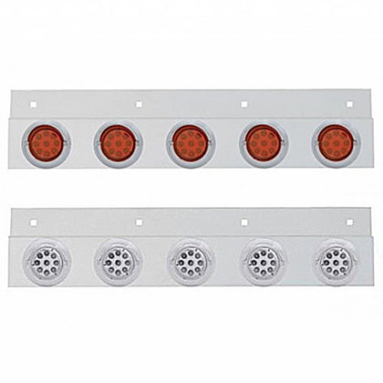Stainless Top Mud Flap Plate w 5 X 9 LED 2" Reflector Lights & Visors - Red LEDs (Red or Clear Lens)