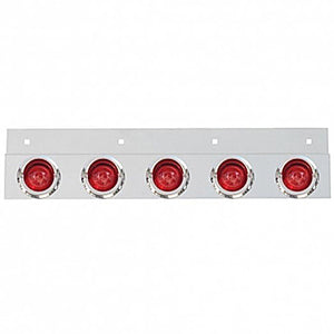 Stainless Top Mud Flap Plate w 5 X 9 LED 2" Beehive Lights & Visors - Red LEDs (Red or Clear Lens)