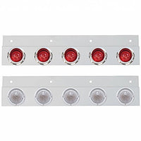 Stainless Top Mud Flap Plate w 5 X 9 LED 2" Beehive Lights & Visors - Red LEDs (Red or Clear Lens)