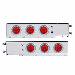 3-3/4" Bolt Pattern SS Spring Loaded Bar w 6 X 4" 10 LED Lights & Visors - Red LEDs (Red or Clear Lens)