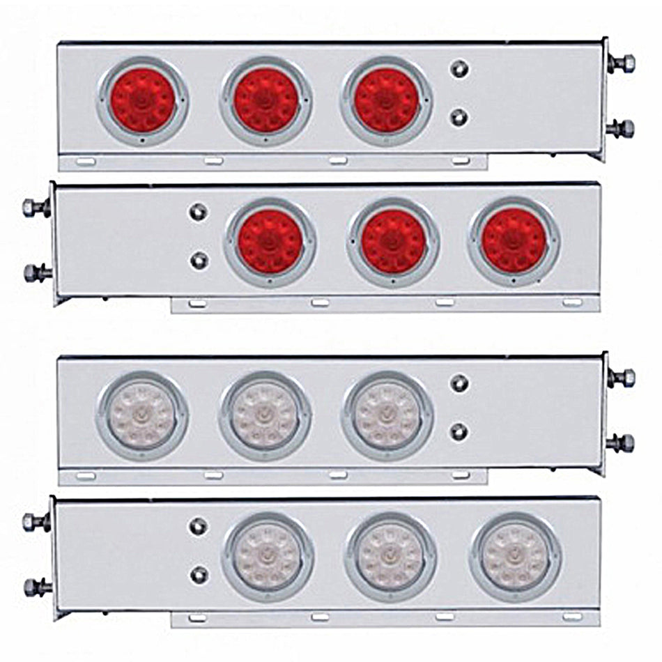 3-3/4" Bolt Pattern SS Spring Loaded Bar w 6 X 4" 10 LED Lights & Visors - Red LEDs (Red or Clear Lens)