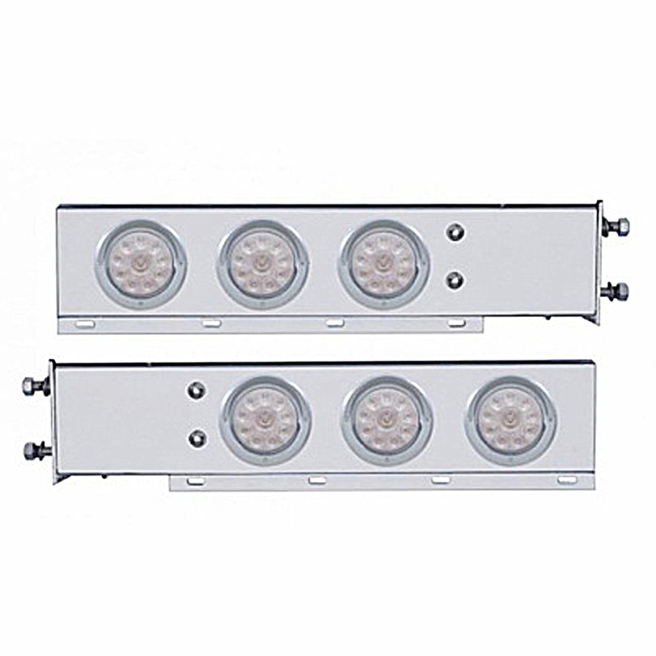 3-3/4" Bolt Pattern SS Spring Loaded Bar w 6 X 4" 10 LED Lights & Visors - Red LEDs (Red or Clear Lens)