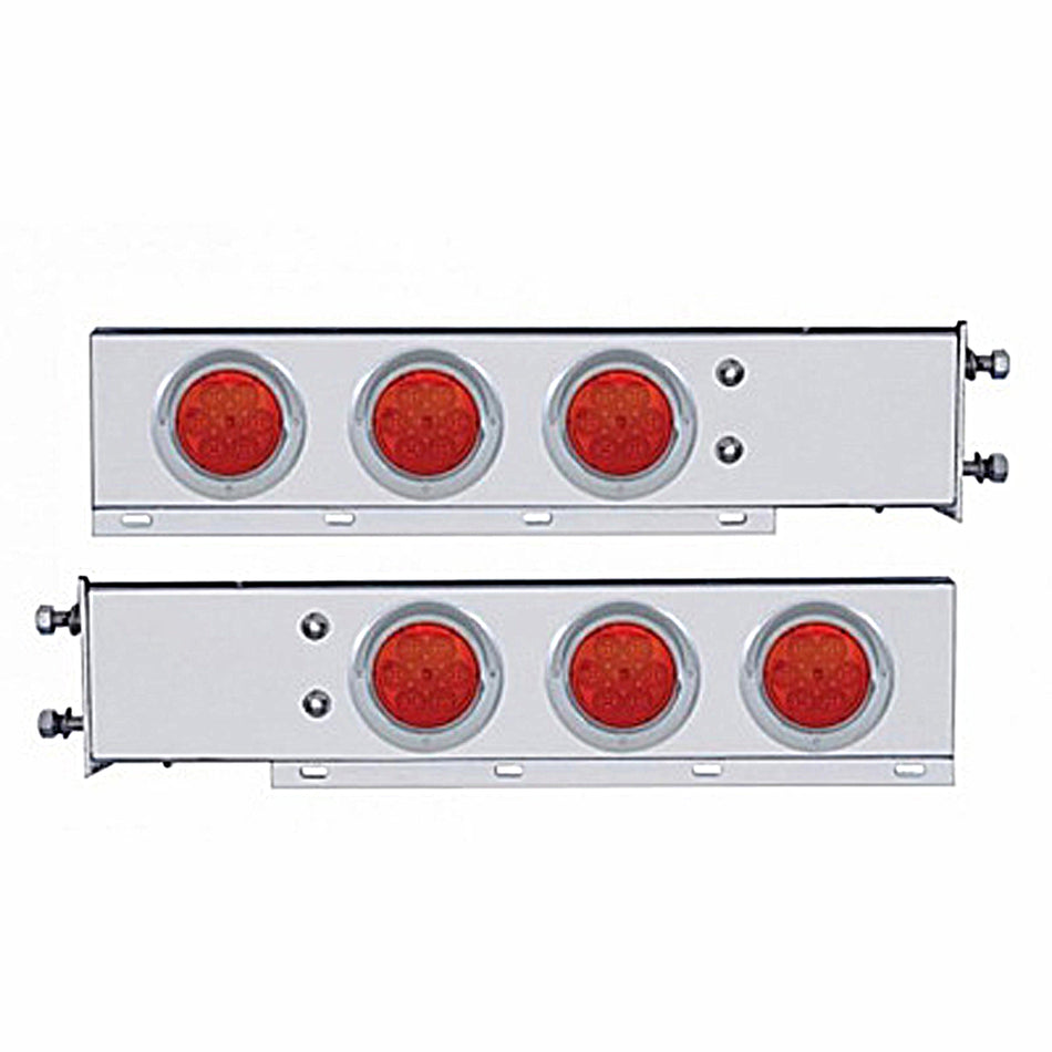 3-3/4" Bolt Pattern SS Spring Loaded Bar w 6 X 4" 7 LED Lights & Visors - Red LEDs (Red or Clear Lens)
