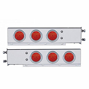 3-3/4" Bolt Pattern SS Spring Loaded Bar w 6 X 4" 7 LED Lights & Visors - Red LEDs (Red or Clear Lens)