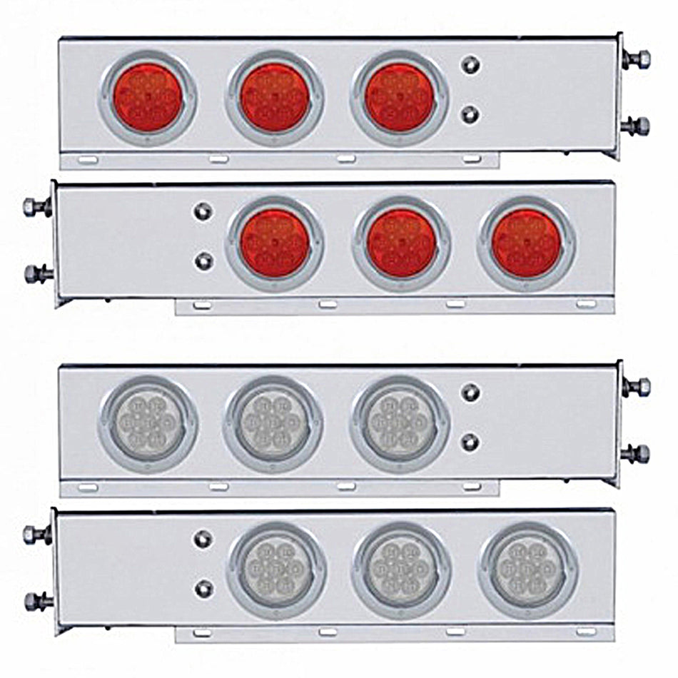 3-3/4" Bolt Pattern SS Spring Loaded Bar w 6 X 4" 7 LED Lights & Visors - Red LEDs (Red or Clear Lens)
