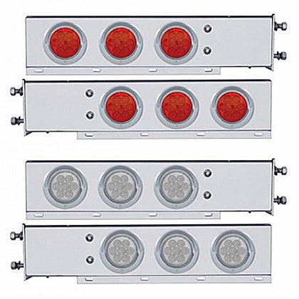 3-3/4" Bolt Pattern SS Spring Loaded Bar w 6 X 4" 7 LED Lights & Visors - Red LEDs (Red or Clear Lens)