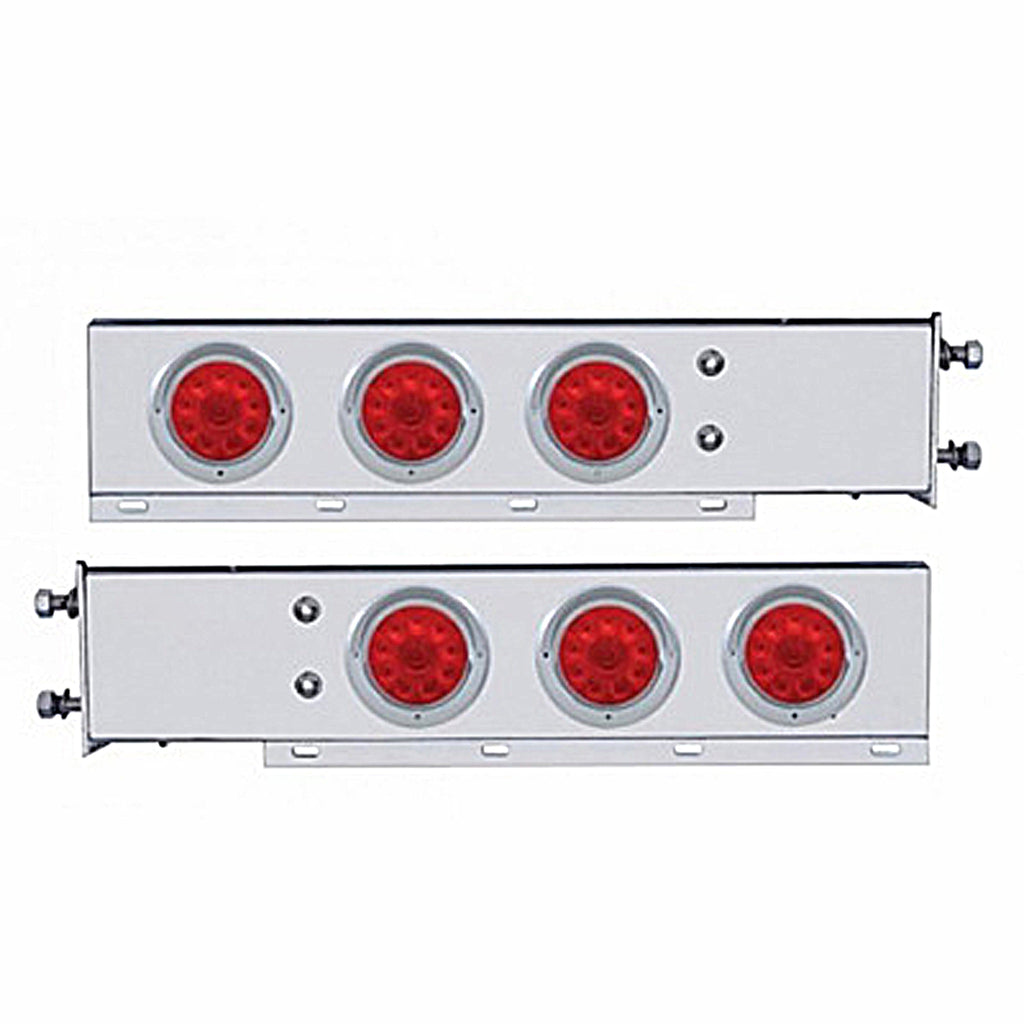 2-1/2" Bolt Pattern Stainless Steel Spring Loaded Bar w 6 X 4" 10 LED Lights & Visors - Red LEDs (Red or Clear Lens)