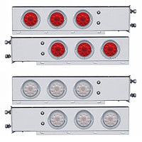 2-1/2" Bolt Pattern Stainless Steel Spring Loaded Bar w 6 X 4" 10 LED Lights & Visors - Red LEDs (Red or Clear Lens)
