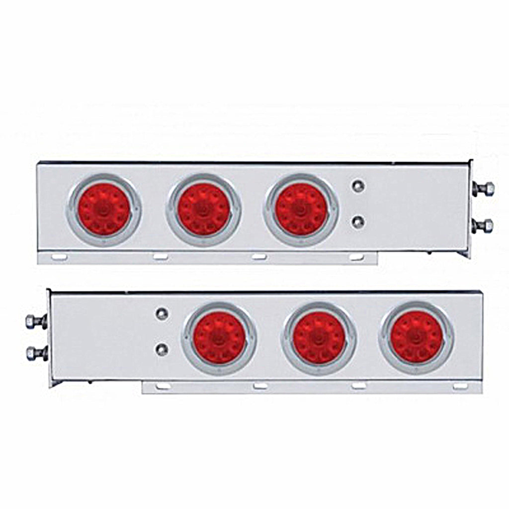 2" Bolt Pattern SS Spring Loaded Bar w 6 X 4" 10 LED Lights & Visors - Red LEDs (Red or Clear Lens)