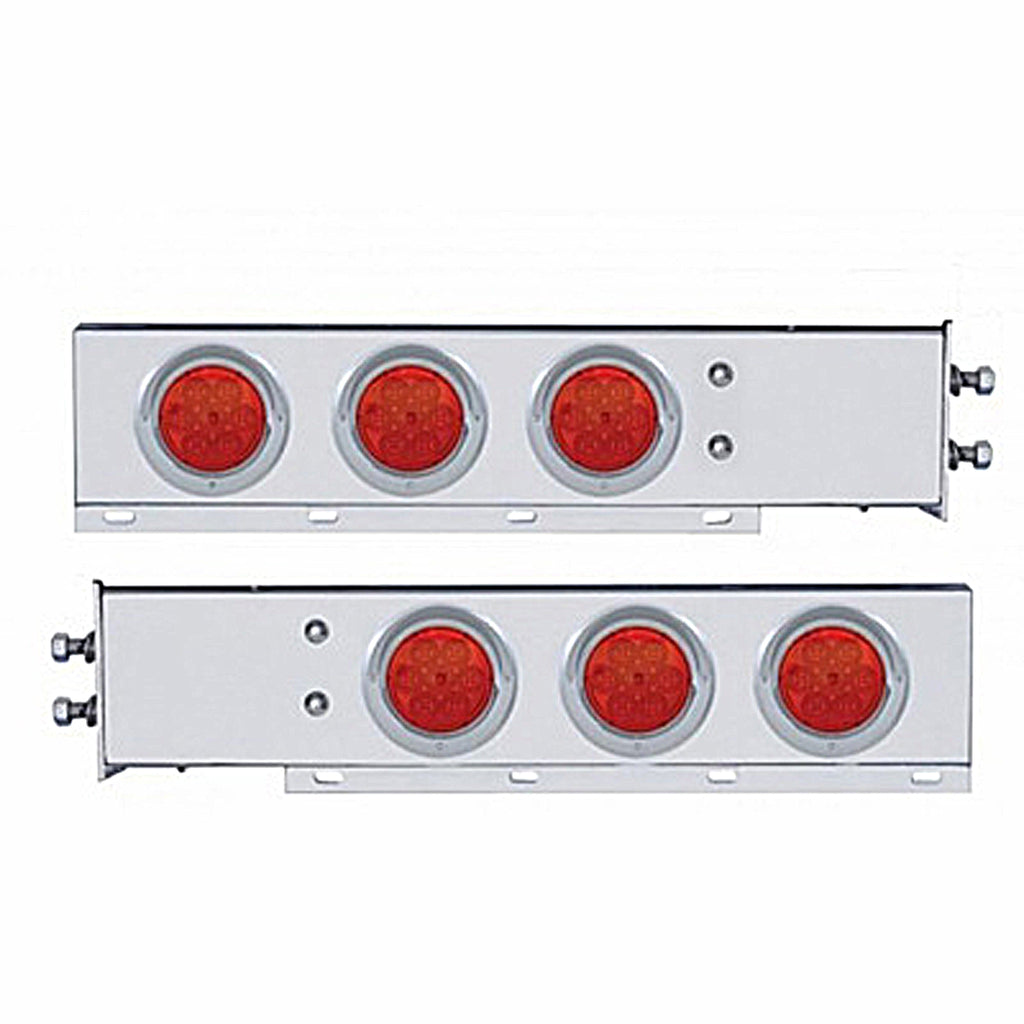 2" Bolt Pattern SS Spring Loaded Light Bar w 6 X 4" 7 LED Lights & Visors - Red LEDs (Red or Clear Lens)