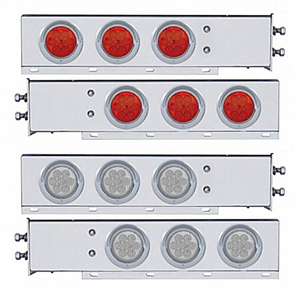 2" Bolt Pattern SS Spring Loaded Light Bar w 6 X 4" 7 LED Lights & Visors - Red LEDs (Red or Clear Lens)