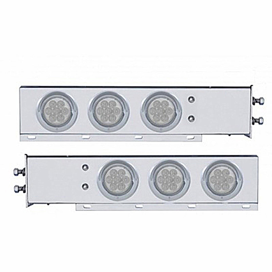 2" Bolt Pattern SS Spring Loaded Light Bar w 6 X 4" 7 LED Lights & Visors - Red LEDs (Red or Clear Lens)