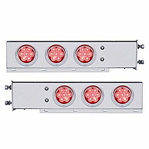 3-3/4" Bolt Pattern Chrome Spring Loaded Bar w 6 X 4" 7 Red LED Lights & Visors - Red LEDs (Red or Clear Lens)