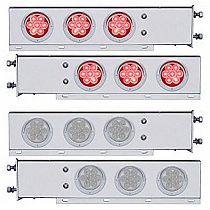 3-3/4" Bolt Pattern Chrome Spring Loaded Bar w 6 X 4" 7 Red LED Lights & Visors - Red LEDs (Red or Clear Lens)