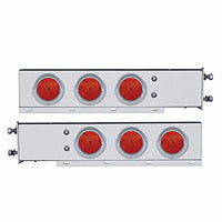 3-3/4" Bolt Pattern Deluxe SS Spring Loaded Bar w 6 X 7 Red LED 4" Reflector Light & Visors - Red LEDs (Red or Clear Lens)