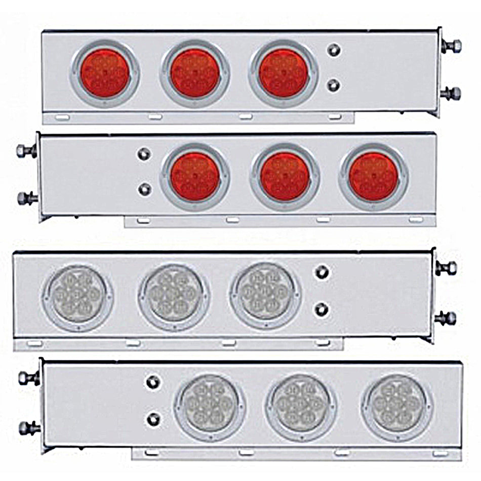 3-3/4" Bolt Pattern Deluxe SS Spring Loaded Bar w 6 X 7 Red LED 4" Reflector Light & Visors - Red LEDs (Red or Clear Lens)