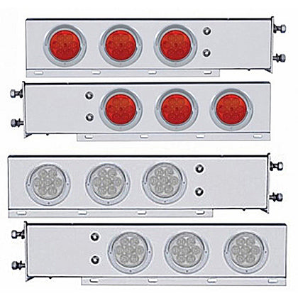 3-3/4" Bolt Pattern Deluxe SS Spring Loaded Bar w 6 X 7 Red LED 4" Reflector Light & Visors - Red LEDs (Red or Clear Lens)