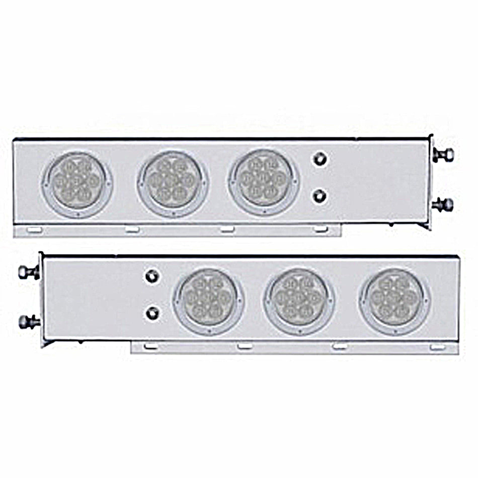 3-3/4" Bolt Pattern Deluxe SS Spring Loaded Bar w 6 X 7 Red LED 4" Reflector Light & Visors - Red LEDs (Red or Clear Lens)