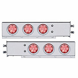 2-1/2" Bolt Pattern Chrome Spring Loaded Bar w 6 X 4" 7 LED Lights & Visors - Red LEDs (Red or Clear Lens)