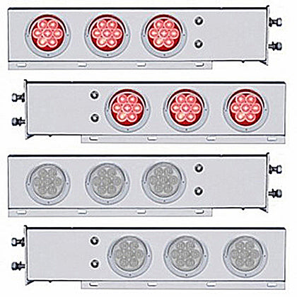 2-1/2" Bolt Pattern Chrome Spring Loaded Bar w 6 X 4" 7 LED Lights & Visors - Red LEDs (Red or Clear Lens)