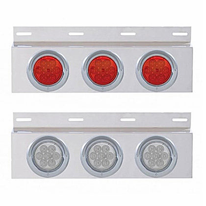 Stainless Top Mud Flap Plate w 3 X 7 LED 4" Lights & Visors - Red LEDs (Red or Clear Lens)