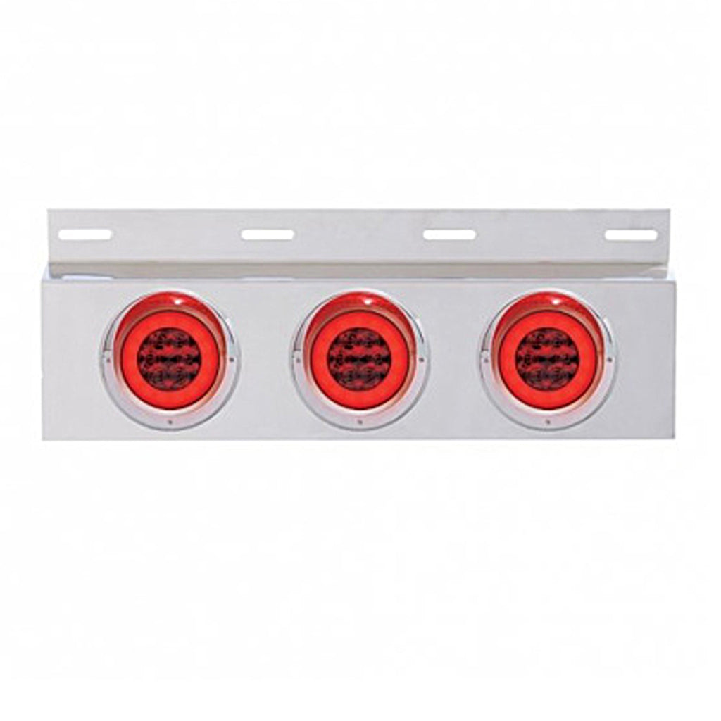 Stainless Top Mud Flap Plate w 3 X 21 LED 4" GloLight & Visors - Red LEDs (Red or Clear Lens)