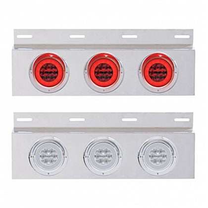 Stainless Top Mud Flap Plate w 3 X 21 LED 4" GloLight & Visors - Red LEDs (Red or Clear Lens)