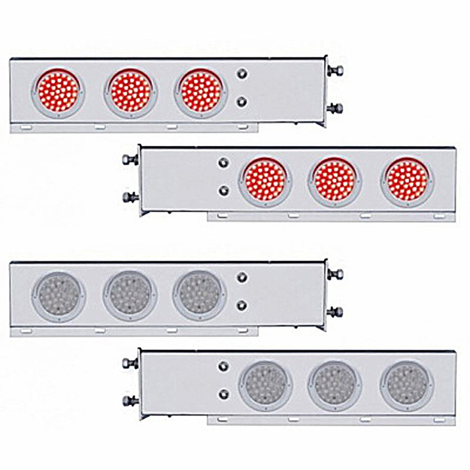 3-3/4" Bolt Pattern SS Spring Loaded Bar w 6 X 36 LED 4" Lights & Visors - Red LEDs (Red or Clear Lens)