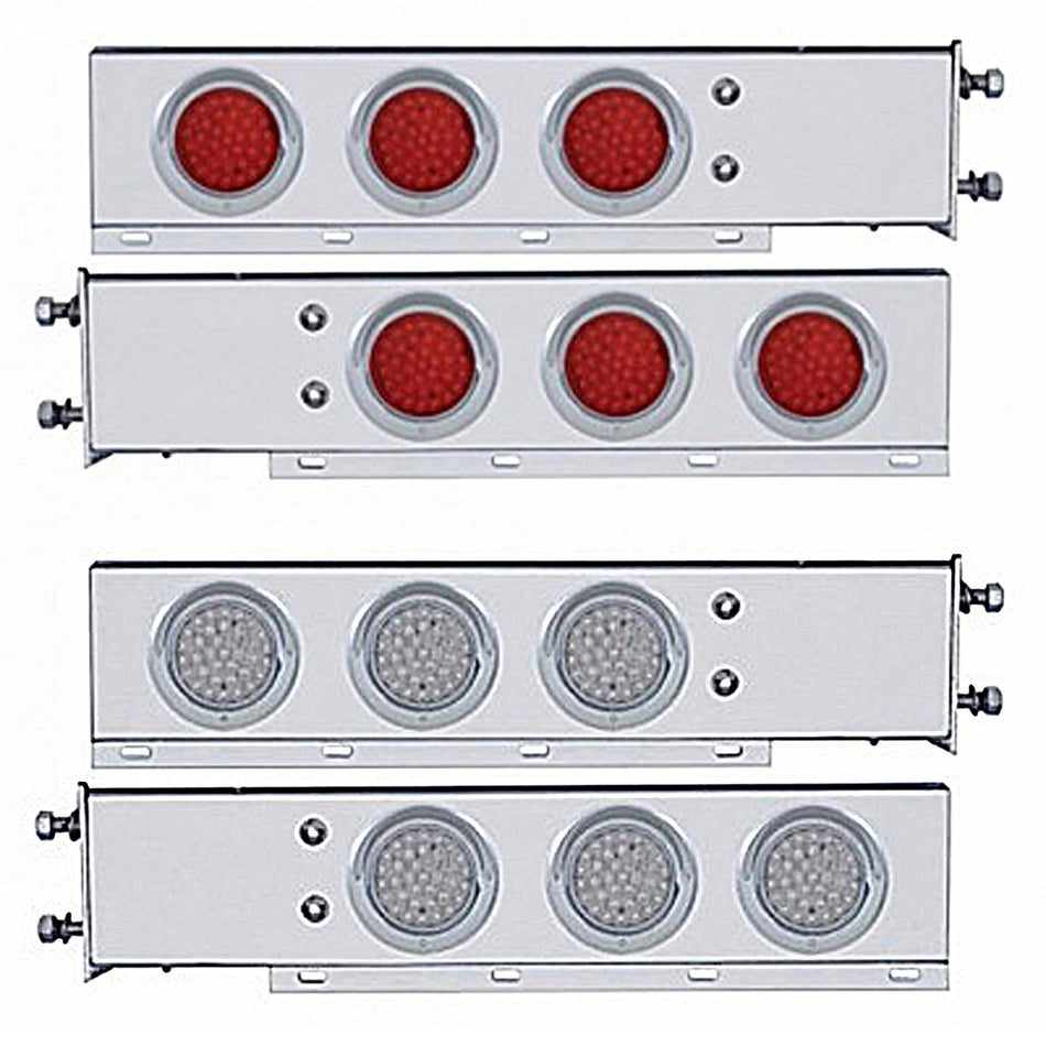 2-1/2" Bolt Pattern SS Spring Loaded Bar w 6 X 36 LED 4" Lights & Visors - Red LEDs (Red or Clear Lens)