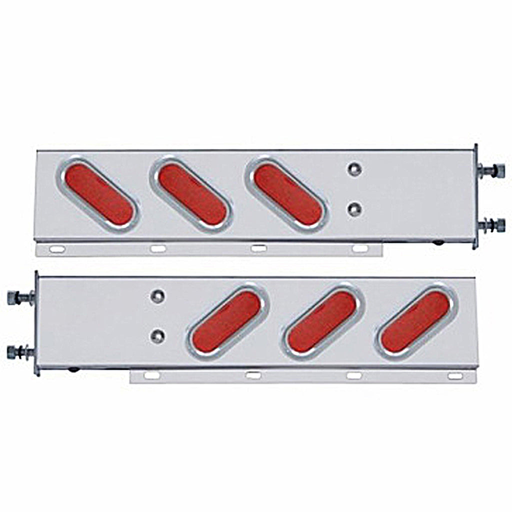 3-3/4" Bolt Pattern SS Spring Loaded Bar w 6" Oval 19 LED Lights & Visors - Red LEDs (Red or Clear Lens)