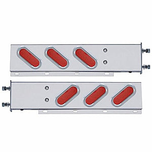 3-3/4" Bolt Pattern SS Spring Loaded Bar w 6" Oval 19 LED Lights & Visors - Red LEDs (Red or Clear Lens)