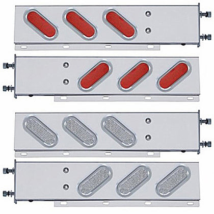 3-3/4" Bolt Pattern SS Spring Loaded Bar w 6" Oval 19 LED Lights & Visors - Red LEDs (Red or Clear Lens)