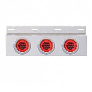 Stainless Steel Top Mud Flap Plate w 3 X 21 LED 4" GloLight & Bezels - Red LEDs (Red or Clear Lens)