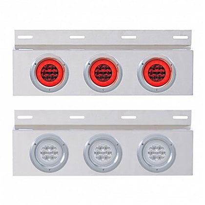 Stainless Steel Top Mud Flap Plate w 3 X 21 LED 4" GloLight & Bezels - Red LEDs (Red or Clear Lens)