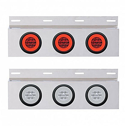 Stainless Steel Top Mud Flap Plate w 3 X 21 LED 4" GloLight & Grommets - Red LEDs (Red or Clear Lens)