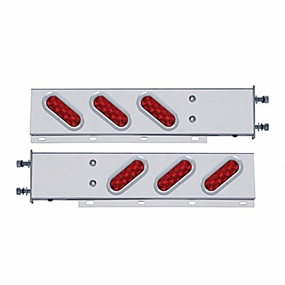 3-3/4" Bolt Pattern SS Spring Loaded Bar w 6 Oval 10 LED Lights & Bezel - Red LEDs (Visors or Bezels)