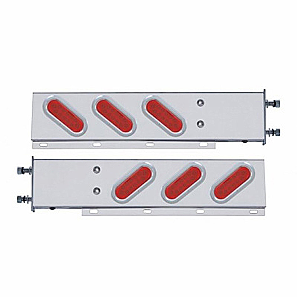 3-3/4" Bolt Pattern SS Spring Loaded Bar w 6 Oval 10 LED Lights & Bezel - Red LEDs (Visors or Bezels)