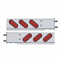 3-3/4" Bolt Pattern Stainless Spring Loaded Light Bar With 6 Oval 12 LED Lights - Red LEDs (Red Lens)