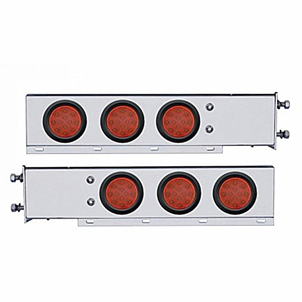 3-3/4" Bolt Pattern Chrome Spring Loaded Bar w 6 X 12 Red LED 4" Reflector Lights - Red LEDs (Red or Clear Lens)
