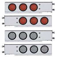 3-3/4" Bolt Pattern Chrome Spring Loaded Bar w 6 X 12 Red LED 4" Reflector Lights - Red LEDs (Red or Clear Lens)