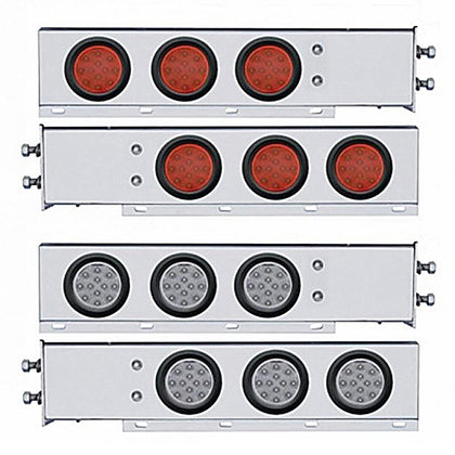 2-1/2" Bolt Pattern Chrome Spring Loaded Bar w 6 X 12 LED 4" Reflector Lights - Red LEDs (Red or Clear Lens)