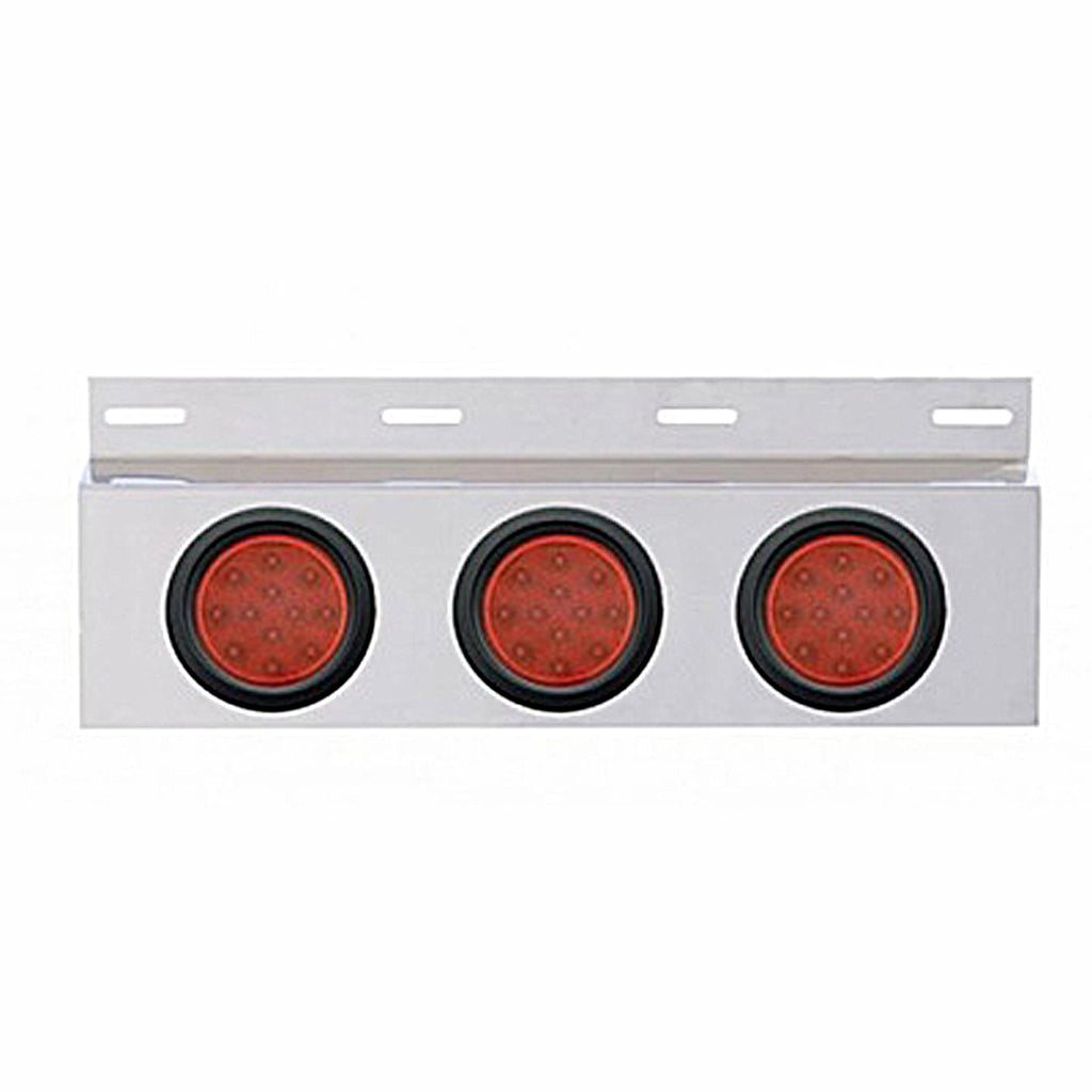 Stainless Top Mud Flap Plate w 3 X 12 LED 4" Lights & Grommets - Red LEDs (Red Lens)